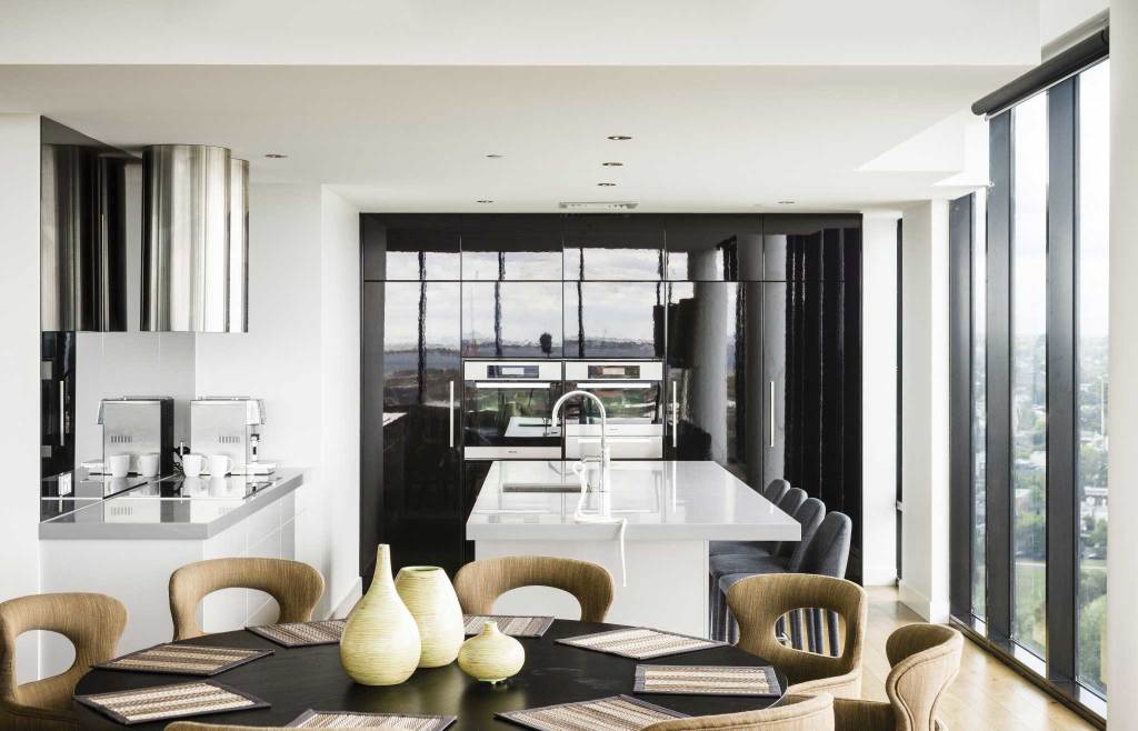 Modern Kitchen, Grey Bench Top, Black and White