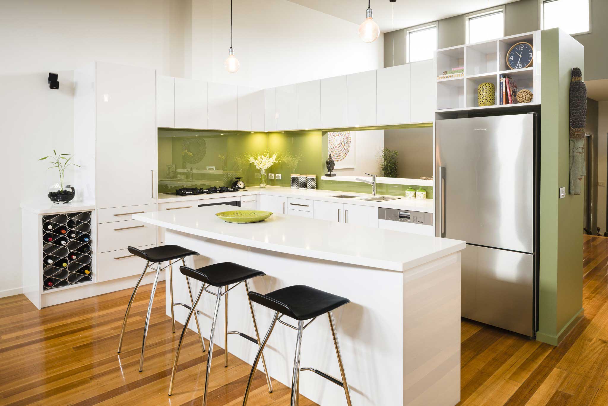 White Kitchen with Green Splashback