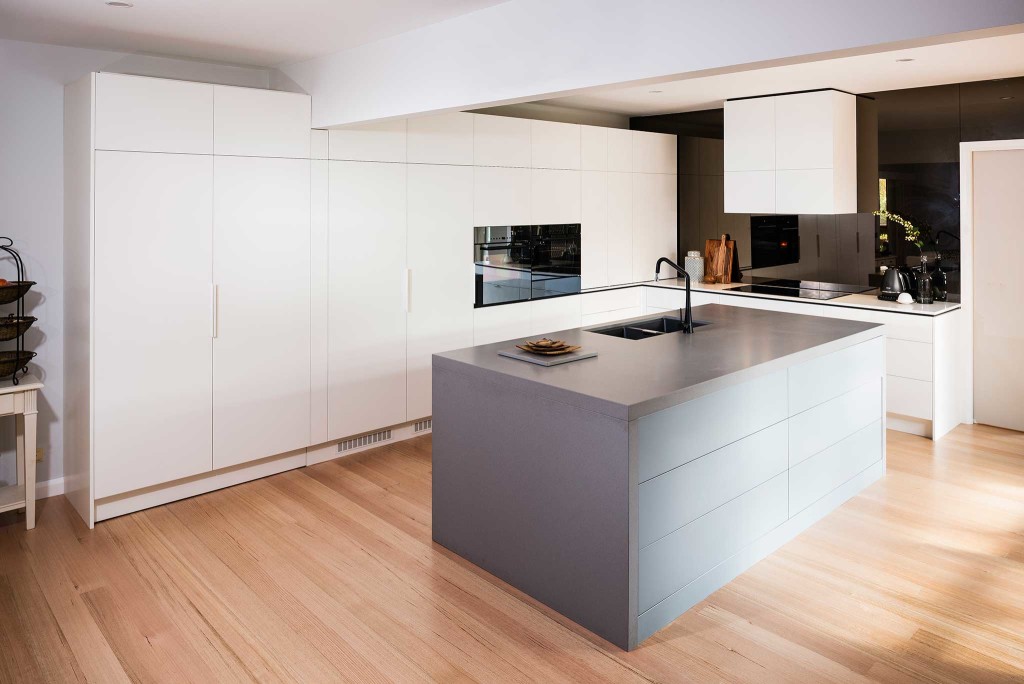 Kitchen without overhead cabinetry