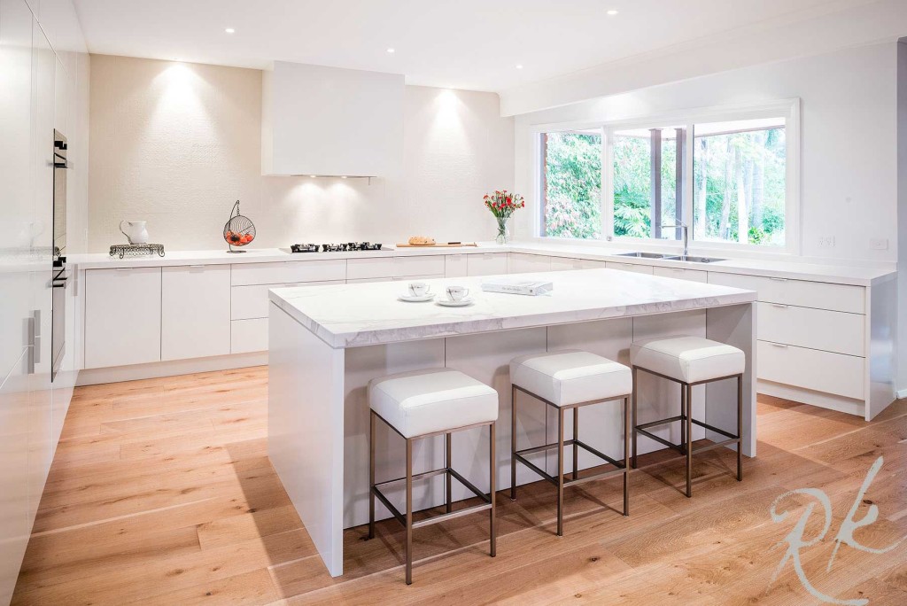 Kitchen without overhead cabinetry