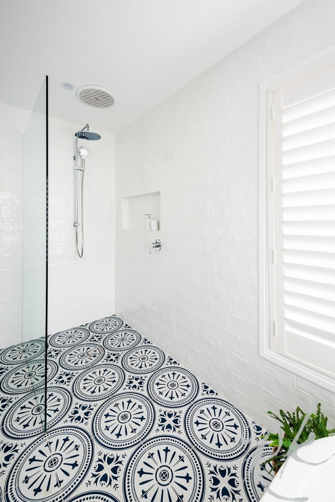 Shower with tiled floor