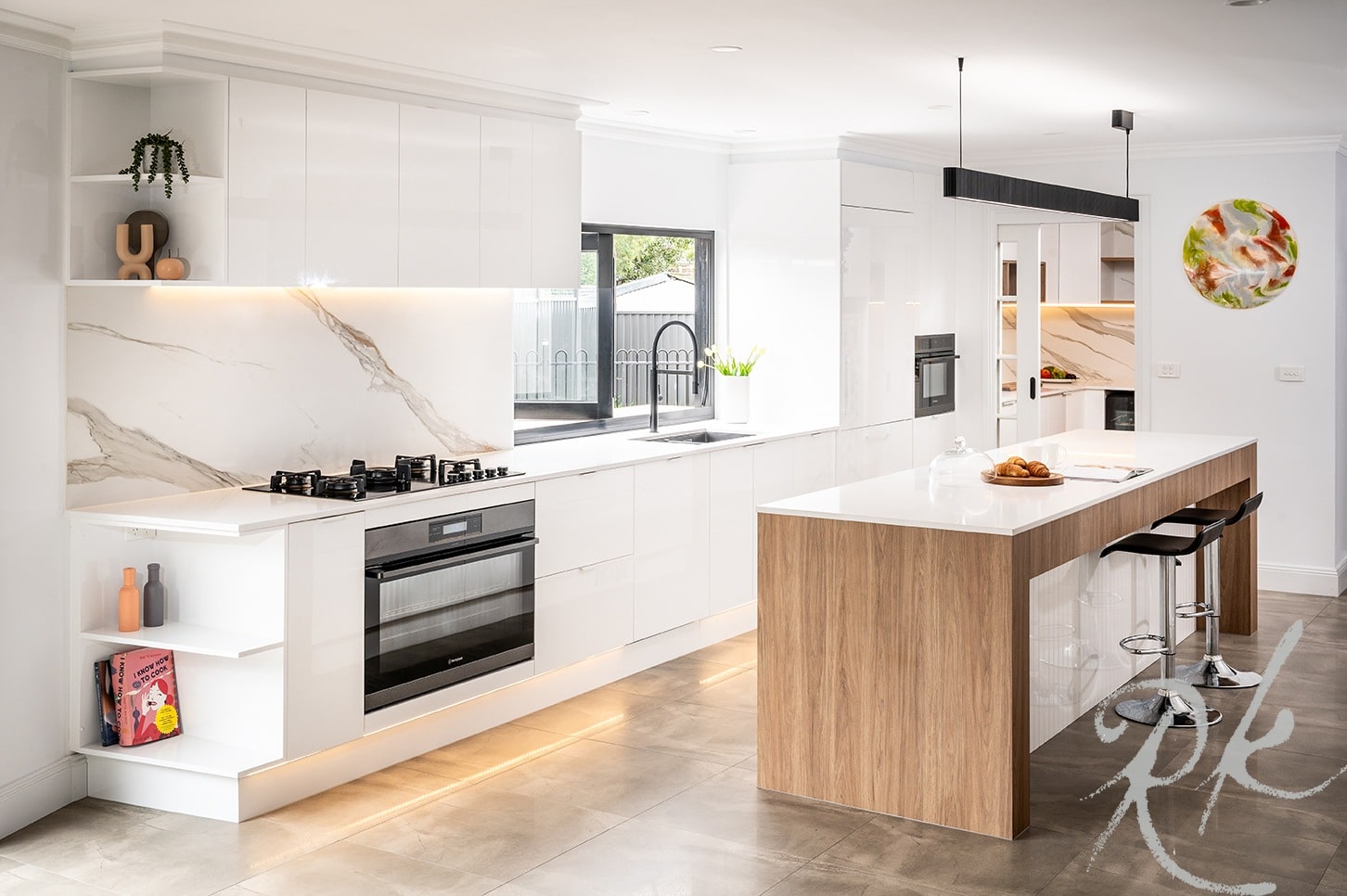 Kitchen with White Benches
